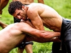 Muscular Turkish Men Oil Wrestling