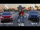 Tesla Model X vs Model S P90D Ludicrous Husband vs Wife Drag Racing 1/4 Mile Showdown