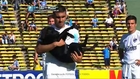 So cute dog ran onto a soccer field to have a belly rub!